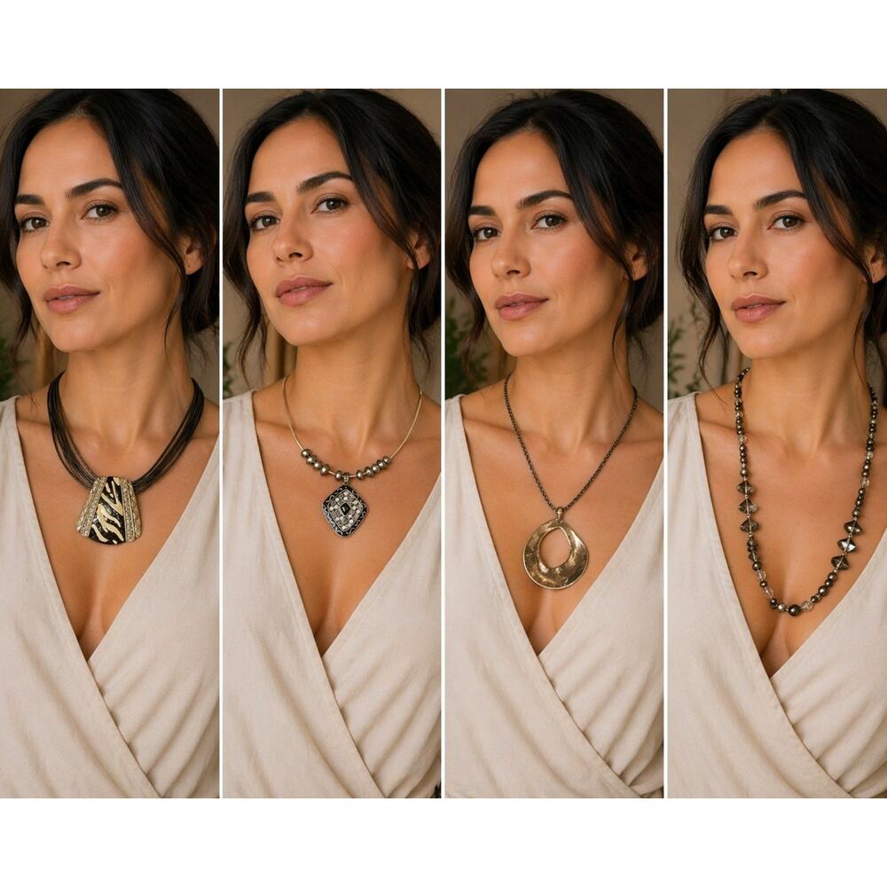 Chico’s Statement Necklace Bundle – 4 Pc | Beaded, Pendant, Layering Jewelry #14